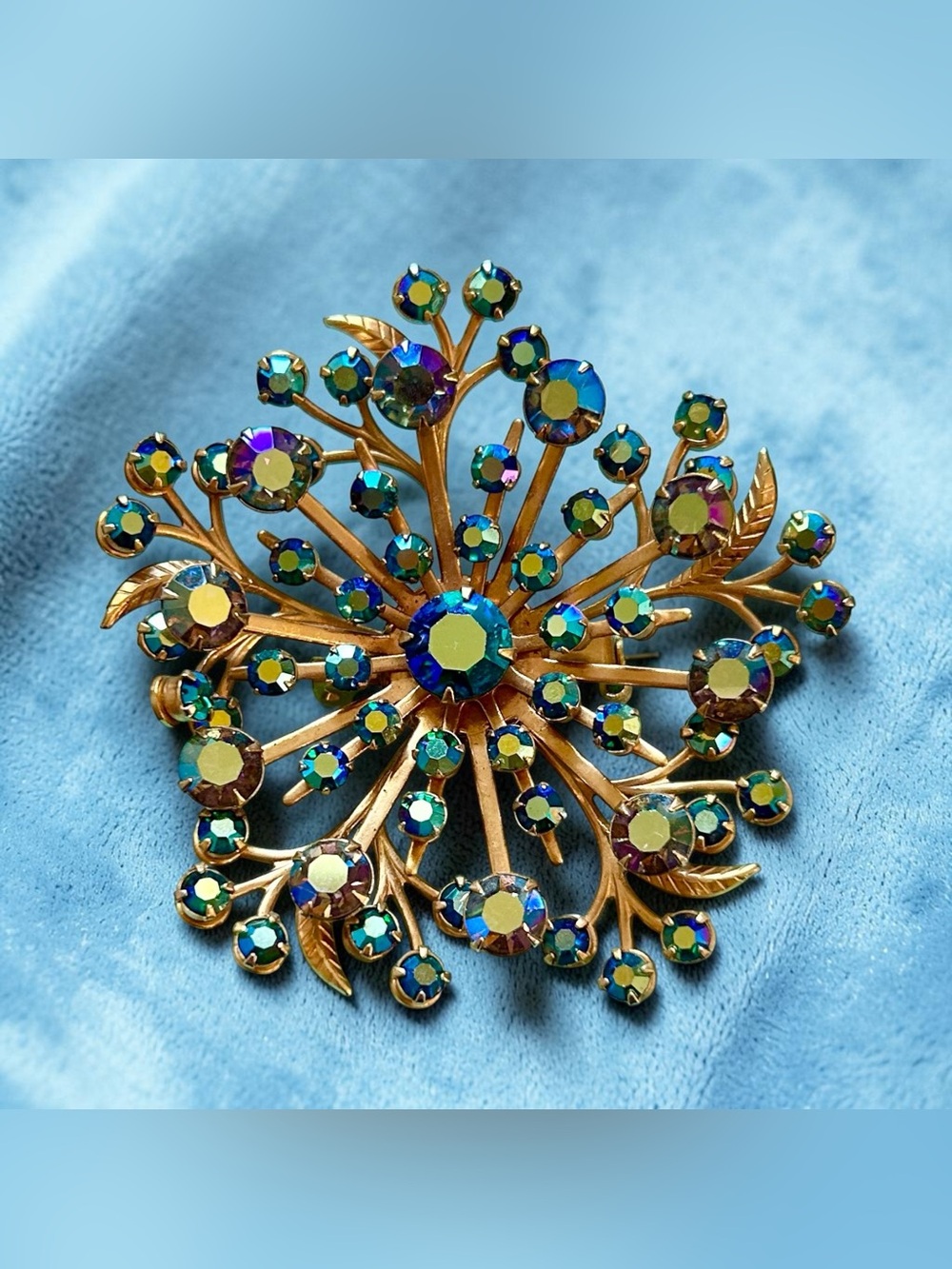 Vintage Aurora Borealis Starburst Flower Brooch 1950s STUNNING